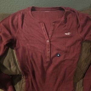 Hollister Burgundy Button-Up Henley